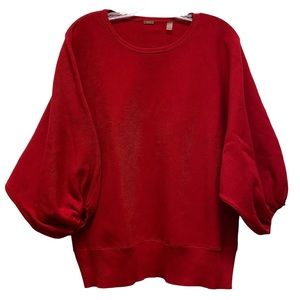 TAHARI Dolman Puff Sleeve Heavy Knit Rayon Blend Pullover Sweater Top Red XXL